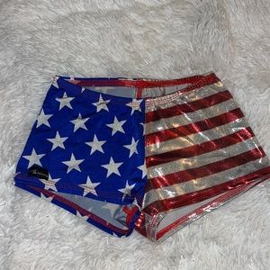 american flag metallic indie sleeze Women's Shorts - Blue and Red low rise